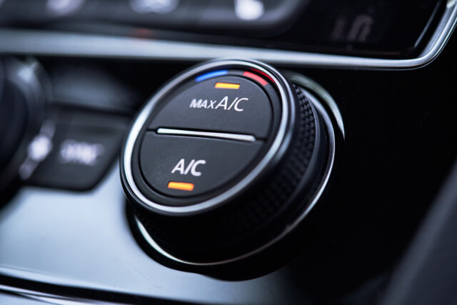 Car air conditioning system. Air condition switched on maximum cooling mode