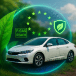 Car in a bubble with ECO-friendly imagery highlighting F-Gas and Reach Environmental regulations